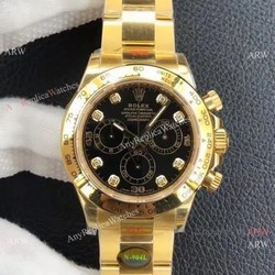 Custom Luxury Watches  Rolex Daytona Noob Cal.4130 1:1 Best Edition Yellow Gold Black Diamond Watch