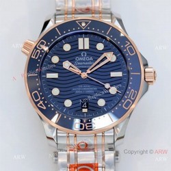 2021 Latest Swiss Replica Omega Seamaster Diver 300M OR 8800 Watch  Two Tone Rose Gold Blue Dial