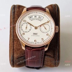 Swiss Grade IWC Portugieser Annual Calendar ZF Factory Rose Gold White Dial Replica Watch  Brands 1:1 Copy Watch