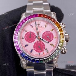 Noob Factory Cal.4130 Rolex Daytona Rainbow Pink Face Diamond Watches High Copy