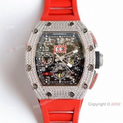 New Richard Mille 011-FM Diamond Watch In Red Rubber Band High End Replica