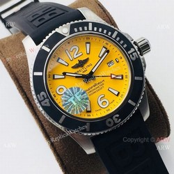 2021 New! TF Factory Breitling Superocean 44mm Watch Yellow Dial Rubber Strap