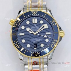 2021 Latest Swiss Omega Seamaster Diver 300M OR Factory 8800 Watch Two Tone Blue Ceramic Bezel