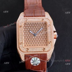 Best Cartier Santos Fully Iced Out Rose Gold Cartier Santos 100 Diamond Watch Replica