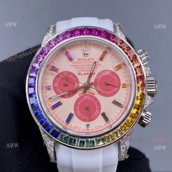 Noob Blaken Rolex Rainbow Daytona 4130 White Rubber Band Best Replica Watch