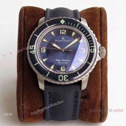 ZF Factory Swiss Replica Blancpain Fifty Fathoms Watch Blue Dial Leather Strap