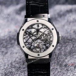 Silver Hublot Skeleton Tourbillon Clone Watch Hublot Classic Fusion 42mm Watch