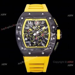 KV Factory Richard Mille RM-011 Yellow Storm Flyback Chronograph Watch Carbon NTPT Yellow Rubber Strap