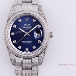 Full Diamond Rolex Datejust 126334 Blue Dial With Diamond Markers Knockoff Watch