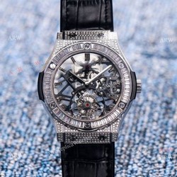 Swiss Grade Hublot Classic Fusion 42mm Knockoff Hublot Skeleton Diamond Watch