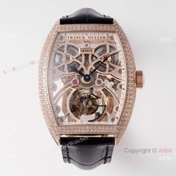 1:1 Super Clone Franck Muller Thunderbolt Tourbillon Iced Out Rose Gold Watch  72 hour power reserve
