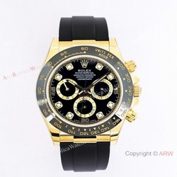 (EW) Swiss Copy Rolex Cosmograph Daytona EWF 7750 Black Diamond Dial Oysterflex Rubber 40mm