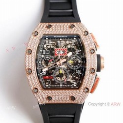 RM 011-FM Felipe Massa Rose Gold Diamond Richard Mille Knockoff Watches Asia 7750