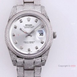 New Rolex Datejust ii 41mm Silver Dial Iced Out Rolex Diamond Watch Replica