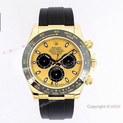 (EW) Swiss Copy Rolex Daytona EWF 7750 Black/Champagne Dial Ceramic Bezel Oysterflex Strap 40mm