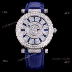 Iced Out Franck Muller Double Mystery Blue Leather Strap High Copy Watch