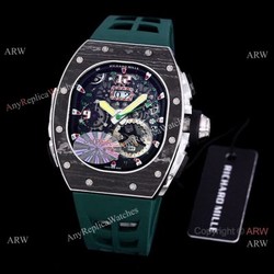 Best RM 62-01 Richard Mille Tourbillon Vibrating Alarm ACJ Green Rubber Band Watch Replica