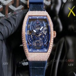 Replica Rose Gold Franck Muller V45 Revolution 3 Skeleton Watch With Diamonds for men
