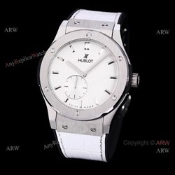 Stainless Steel Hublot Classic Fusion 42mm White Dial White Leather Strap Watch Replica