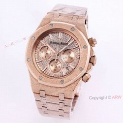 New Frosted Gold Audemars Piguet Royal Oak Rose Gold Chronograph 41mm Diamond Dial Replica Watch