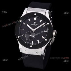 Mens Hublot Classic Fusion 42mm Black Dial Black Leather Strap Watch Replica