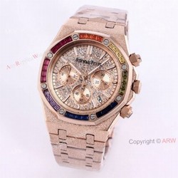 New Frosted Audemars Piguet Rose Gold Royal Oak 41mm Rainbow Diamond Watch Replica