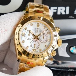 Swiss Replica Rolex Daytona 7750 Chronograph Watch All Gold White Dial 40mm