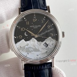 Swiss Grade Patek Philippe Classic Watch Mens Black Dial Black Leater Strap Replica