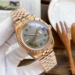 Best Replica Rolex Oyster Perpetual Datejust 40mm Watches Rose Gold Green Roman Marker