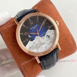 Swiss Grade Patek Philippe Classic Watch Mens Blue Dial Rose Gold Replica Watch 40mm