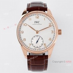 ZF Factory Iwc Portuguese 40 Rose Gold White Dial Brown Leather Strap Watch Replica