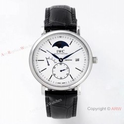 AI Factory Best Replica IWC Portofino Hand Wound 8 Days Moon Phase Watch SS White Dial