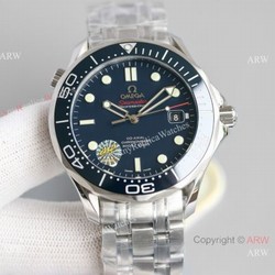 JH Factory Omega Seamaster James Bond Seagull 2824 Watch Replica Dark Blue Dial 42mm