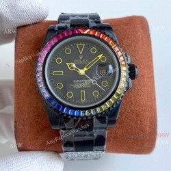 Blaken Rolex Rainbow Submariner All Black Yellow Markers Watch 40mm Replica Asia 2836 Movement