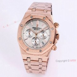 New Audemars Piguet Frosted Gold Royal Oak Rose Gold Watch 41mm Silver Dial with Stop Function High Copy