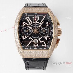 Swiss Grade One Copy Franck Muller Vanguard Yachting V45 Seagull 7750 Watch Rose Gold Diamond Case