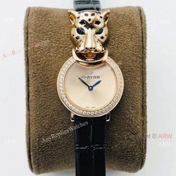 New! Copy Cartier Panthere Rose Gold Diamond Watches Swiss Quartz Women Size