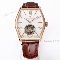 New Vacheron Constantin Malte Real Tourbillon Rose Gold White Face Brown Leather Strap Swiss Replica Watches