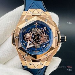Replica Hublot Big Bang Watch Hublot Sang Bleu 45mm Rose Gold Blue Rubber Straps