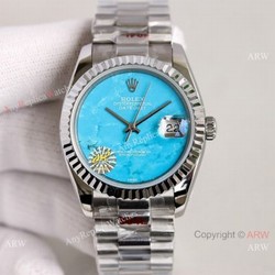 2021 NEW! Copy Rolex Datejust 36mm Turquoise Blue Dial Stainless Steel Swiss 2836-2 Watch