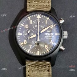 New Clone IWC Pilots Quartz Green fabric Leather Strap Watch