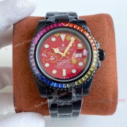 Swiss Grade Rolex Blaken Submariner Red Dial Rainbow Diamond Bezel Replica Watch