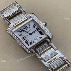 Iced Out Cartier Tank Francaise Replica Watch Stainless Steel Men