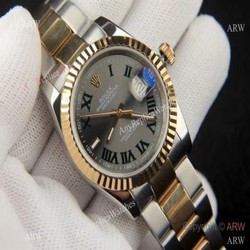 Copy Rolex Datejust 36mm Watch Green Roman Dial Two Tone Oyster
