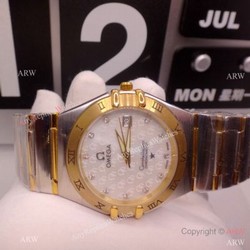 Copy Omega Constellation Two Tone White MOP Dial Watch Men