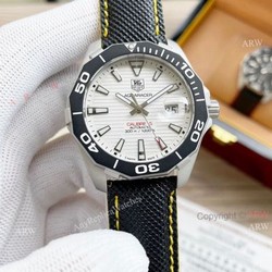High Copy Tag Heuer Aquaracer Calibre 5 Automatic Watch 44mm White Face Black Leather Strap