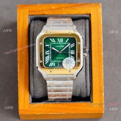 New Cartier Alberto Santos-Dumont Green  Two Tone Watch Sapphire Crystal