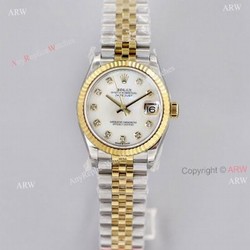 (EWF) 1:1 Rolex 31mm Datejust Two Tone White Mop Dial With Diamond Markers Replica Watch