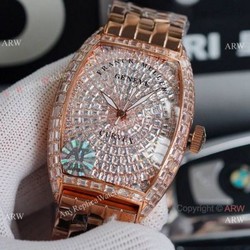 Iced Out Franck Muller Cintree Curvex Rose Gold Watch 43mm