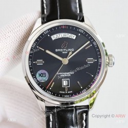 Swiss Copy Breitling Premier DayDate Automatic Watch Black Leather Strap 40mm